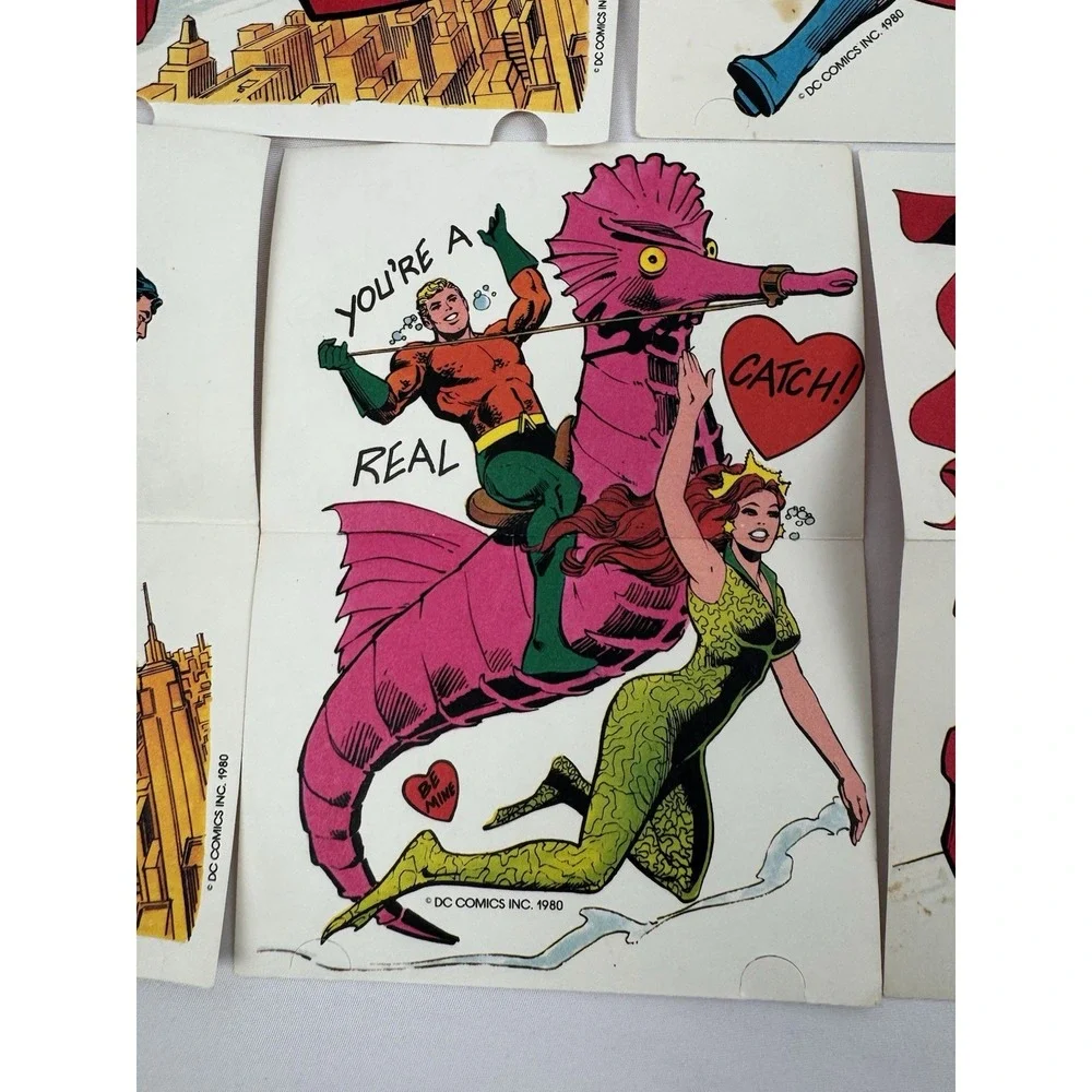 VTG 80's DC Comics Valentine's Day Cards (5) AQUAMAN Batman Superman‎ Unused